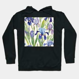 Watercolor study of blue irises Hoodie